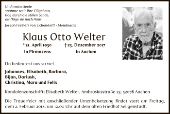 Todesanzeige von Klaus Otto Welter von Offenbach