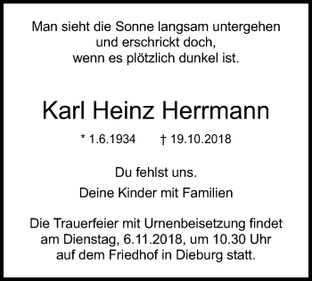 Todesanzeige von Karl Heinz Herrmann von Offenbach