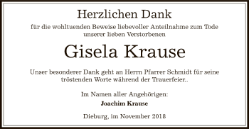 Todesanzeige von Gisela Krause von Offenbach