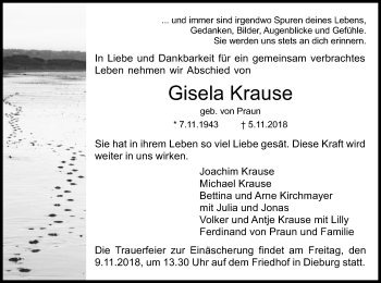 Todesanzeige von Gisela Krause von Offenbach