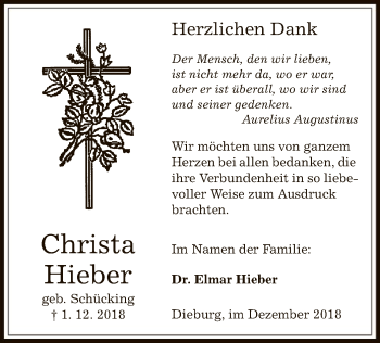 Todesanzeige von Christa Hieber von Offenbach