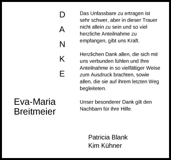 Todesanzeige von Eva-Maria Breitmeier von Offenbach