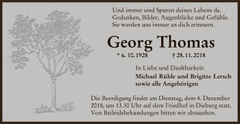 Todesanzeige von Georg Thomas von Offenbach