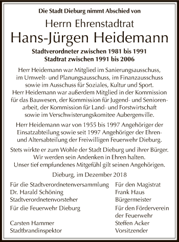 Todesanzeige von Hans-Jürgen Heidemann von Offenbach