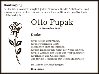 Todesanzeige von Otto Pupak von Offenbach