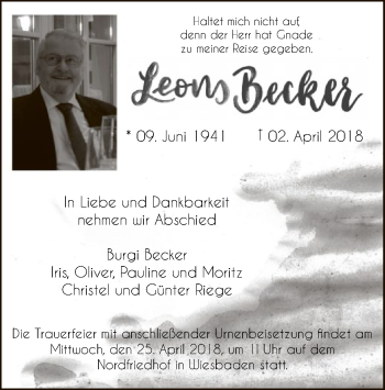 Todesanzeige von Leons Becker von Offenbach