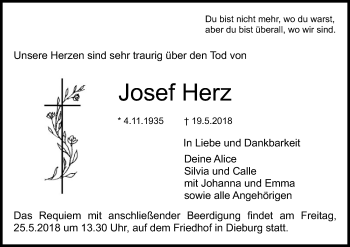 Todesanzeige von Josef Herz von Offenbach