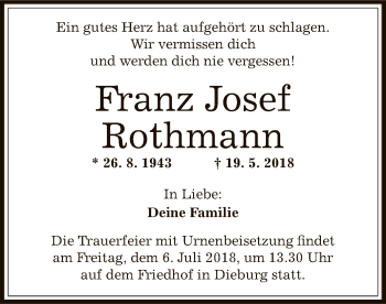 Todesanzeige von Franz Josef Rothmann von Offenbach