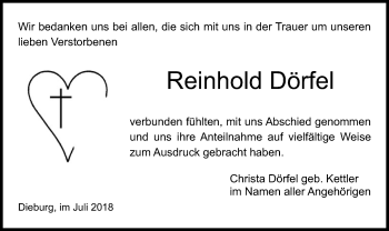 Todesanzeige von Reinhold Dörfel von Offenbach