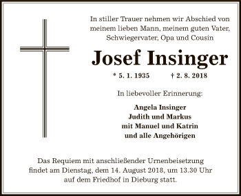 Todesanzeige von Josef Insinger von Offenbach