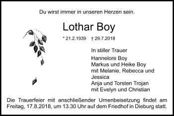 Todesanzeige von Lothar Boy von Offenbach