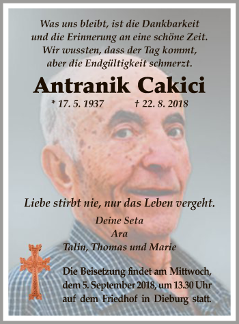 Todesanzeige von Antranik Cakici von Offenbach