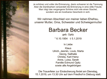 Todesanzeige von Barbara Becker von Offenbach