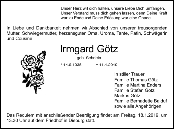 Todesanzeige von Irmgard Götz von Offenbach