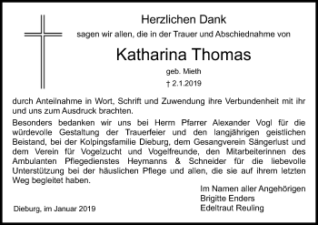 Todesanzeige von Katharina Thomas von Offenbach