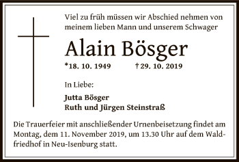 Todesanzeige von Alain Bösger von Offenbach