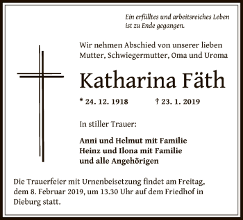 Todesanzeige von Katharina Fäth von Offenbach