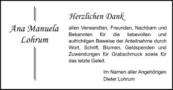 Todesanzeige von Ana Manuela Lohrum von Offenbach