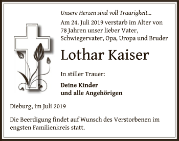 Todesanzeige von Lothar Kaiser von Offenbach