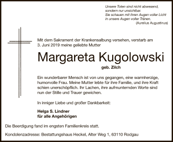 Todesanzeige von Margareta Kugolowski von Offenbach