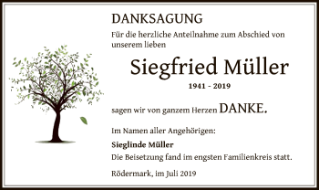 Todesanzeige von Siegfried Müller von Offenbach