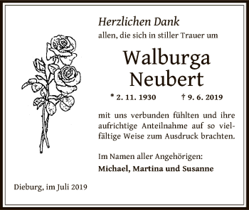 Todesanzeige von Walburga Neubert von Offenbach