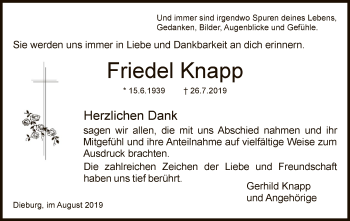 Todesanzeige von Friedel Knapp von Offenbach