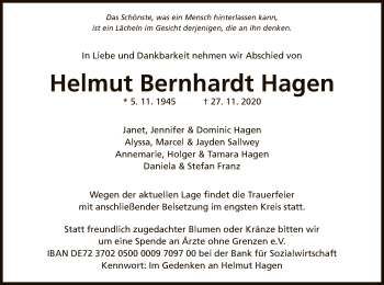 Todesanzeige von Helmut Bernhardt Hagen von OF