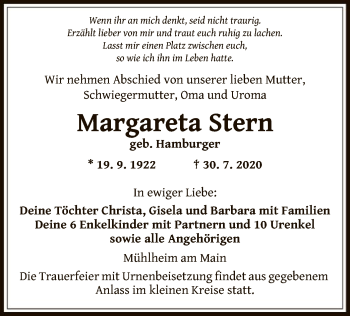 Todesanzeige von Margareta Stern von OF