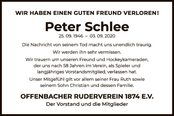 Todesanzeige von Peter Schlee von OF