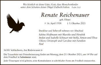 Todesanzeige von Renate Reichenauer von OF