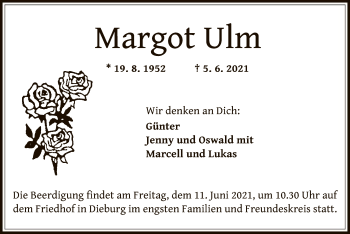 Todesanzeige von Margot Ulm von OF