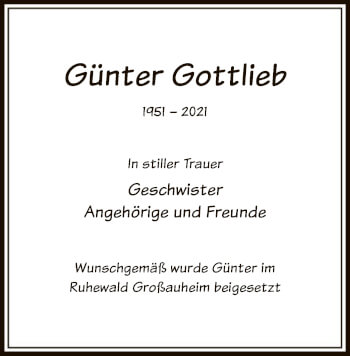 Todesanzeige von Günter Gottlieb von OF