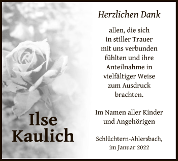 Todesanzeige von Ilse Kaulich von OF