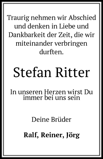 Todesanzeige von Stefan Ritter von OF