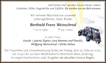 Todesanzeige von Berthold Franz Weinschrod von OF