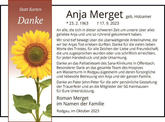 Todesanzeige von Anja Merget von OF