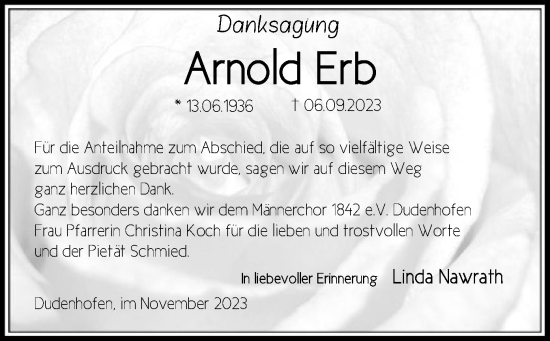 Todesanzeige von Arnold Erb von OF