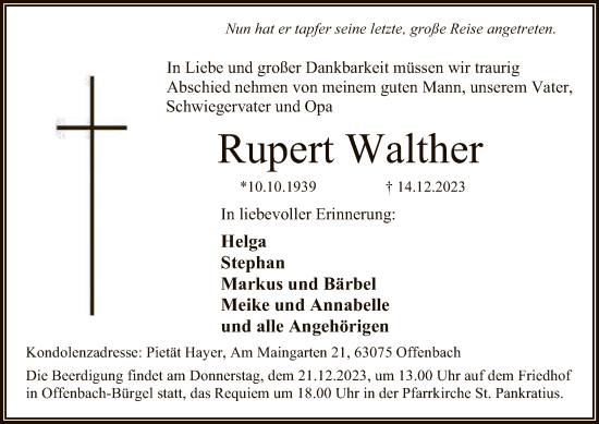 Todesanzeige von Rupert Walther von OF