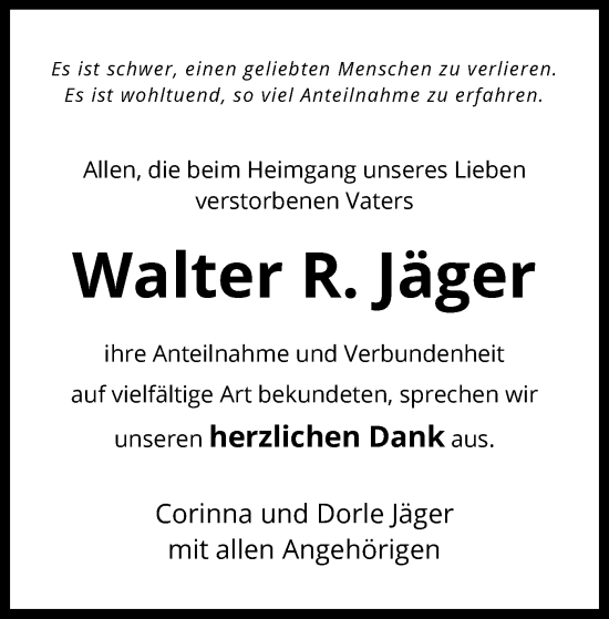 Todesanzeige von Walter R. Jäger von OF