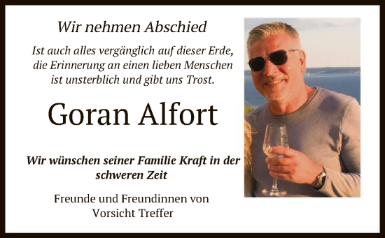 Todesanzeige von Goran Alfort von OF