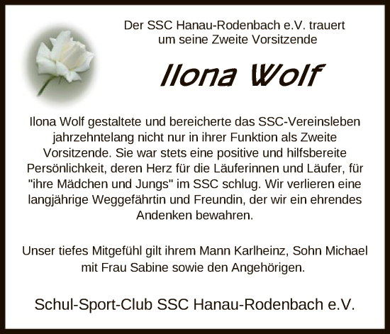 Todesanzeige von Ilona Wolf von OF