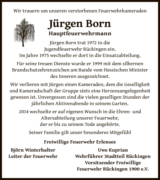 Todesanzeige von Jürgen Born von OF