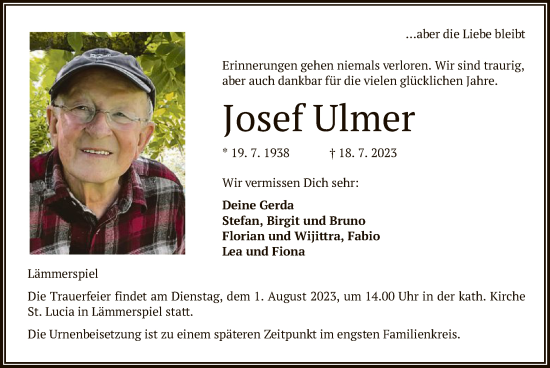 Todesanzeige von Josef Ulmer von OF