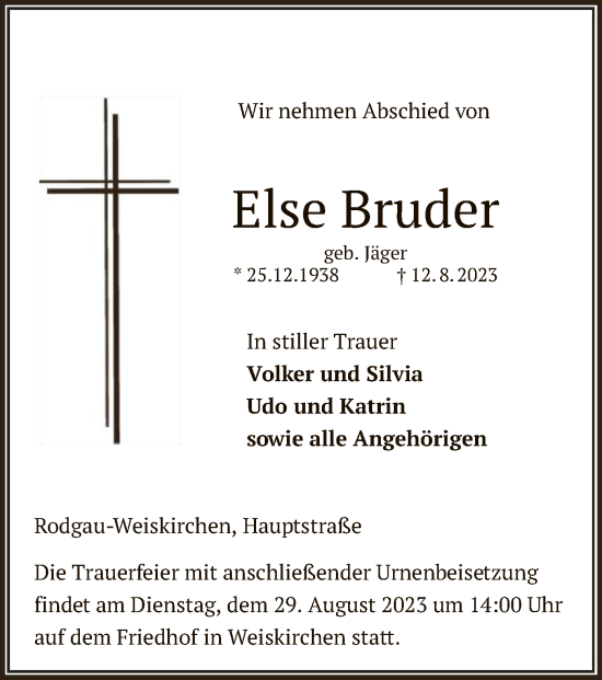 Todesanzeige von Else Bruder von OF