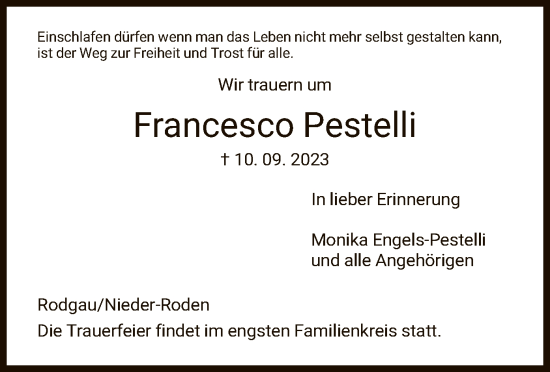 Todesanzeige von Francesco Pestelli von OF