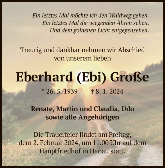 Todesanzeige von Eberhard Große von OF