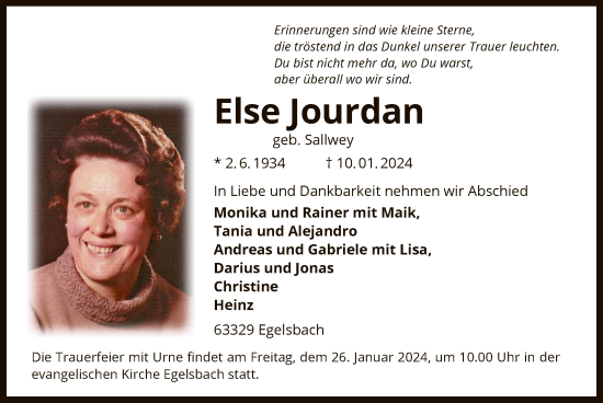 Todesanzeige von Else Jourdan von OF