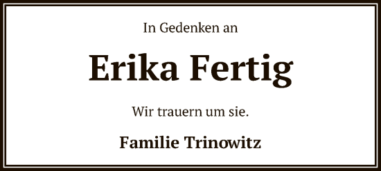 Todesanzeige von Erika Fertig von OF