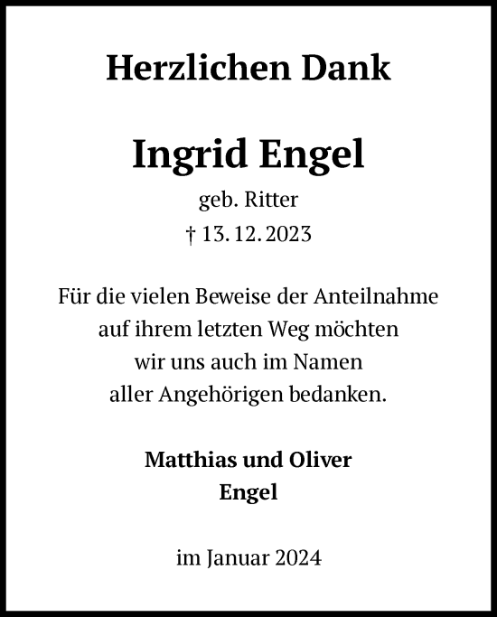 Todesanzeige von Ingrid Engel von OF